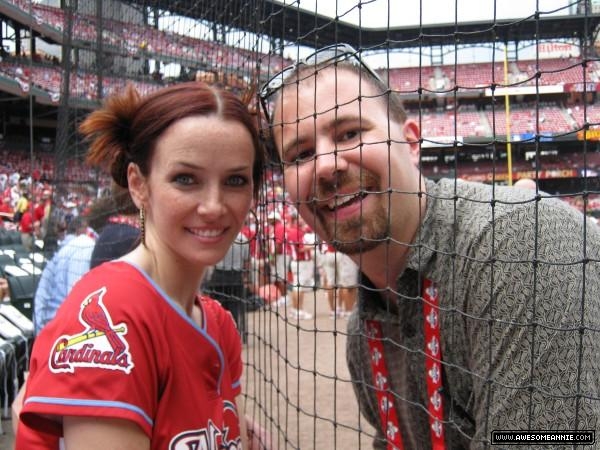 Annie Wersching poses with fan at Celeb Softball game