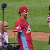 Annie Wersching with Nelly at Celebrity Softball Game