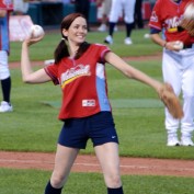 Annie Wersching pitching at Celebrity Softball game 2009