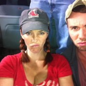 Annie Wersching and friend Ritter Hanz at St. Louis Cardinals vs. Los Angeles Dodgers game