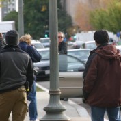 Annie Wersching and Kiefer Sutherland filming 24 in Washington DC