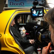 Annie Wersching and Kiefer filming taxi scene