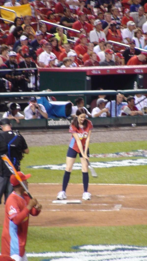 Annie Wersching at bat in celebrity softball game