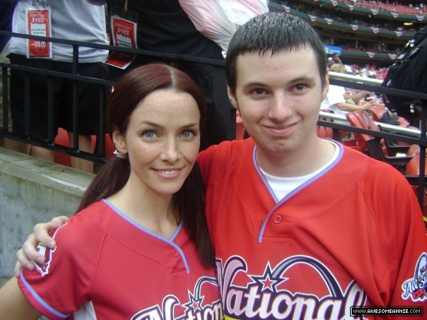 Annie Wersching poses with fan at celebrity softball game