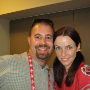 Annie Wersching with fan at celebrity softball game