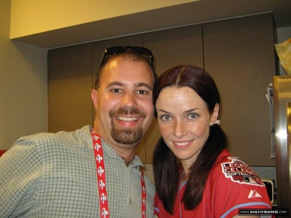 Annie Wersching with fan at celebrity softball game