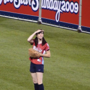 Annie Wersching in Celebrity Softball 2009 Game Looking at Crowd