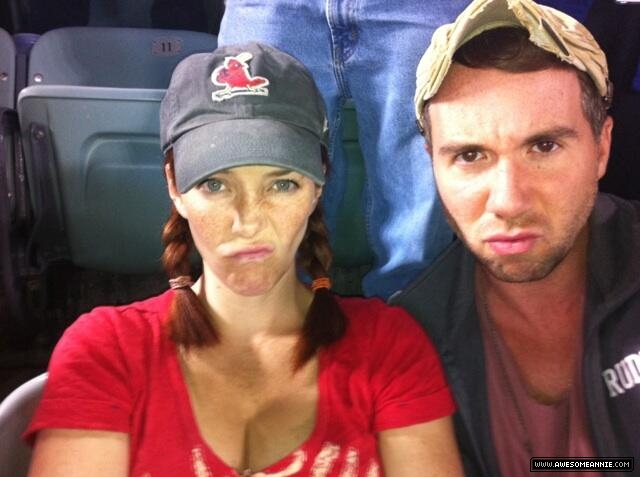 Annie Wersching and friend Ritter Hanz at St. Louis Cardinals vs. Los Angeles Dodgers game