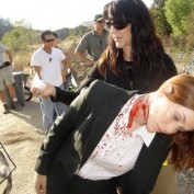 Annie Wersching bloody neck makeup 24 Season 7 BTS