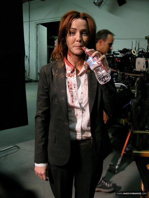 Annie Wersching bloody and sipping water