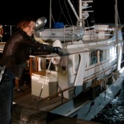 Annie Wersching near boat at night