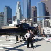 Annie Wersching and Carlos Bernard with a helicopter