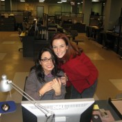 Annie Wersching with Janeane Garofalo on 24 FBI set