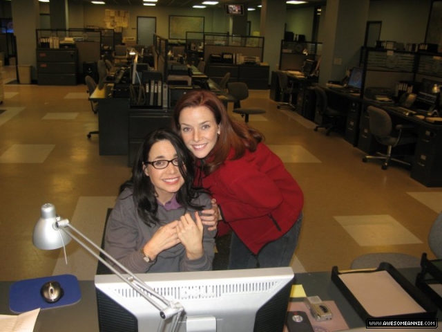 Annie Wersching with Janeane Garofalo on 24 FBI set