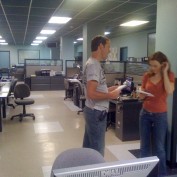 Annie Wersching and Jeffrey Nordling rehearse a scene