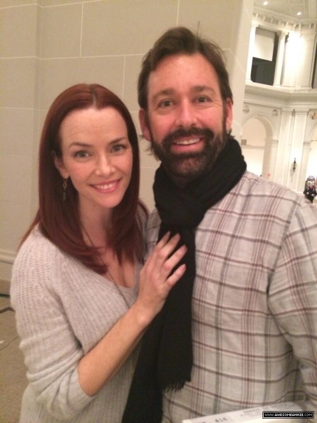 Annie Wersching with director David Barrett on set of Blue Bloods