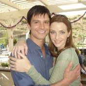 Annie Wersching with Jason Behr on Company Man set