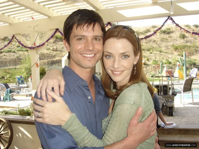 Annie Wersching with Jason Behr on Company Man set