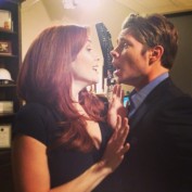 Annie Wersching and Josh Henderson on set of Dallas