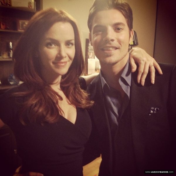 Annie Wersching with Josh Henderson on Dallas set