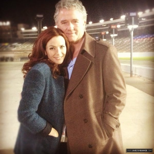 Annie Wersching with Patrick Duffy on set of Dallas