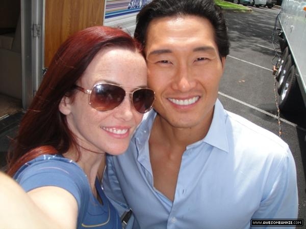 Annie Wersching and Daniel Dae Kim on set of Hawaii Five-0