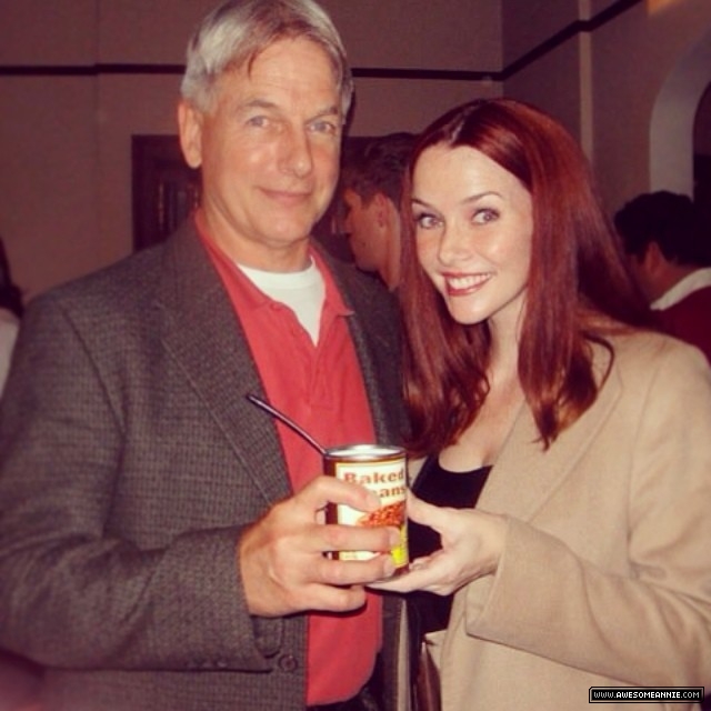 Annie Wersching with Mark Harmon behind the scenes of NCIS.