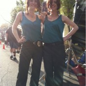 Annie Wersching with stunt double Danielle Litak