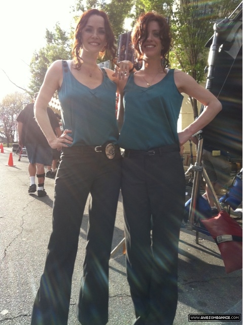 Annie Wersching with stunt double Danielle Litak