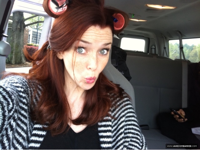 Annie Wersching hair prep on Partners set