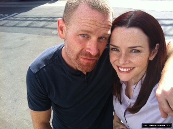 Annie Wersching and Max Martini on the set of Rizzoli and Isles