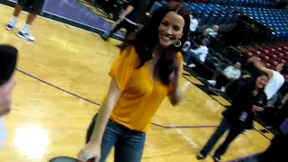 Annie Wersching dances at Scaramento Kings game